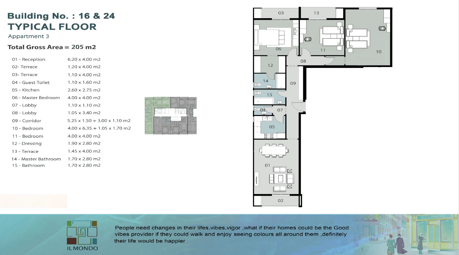 Floor plan for apartment at IL Mondo