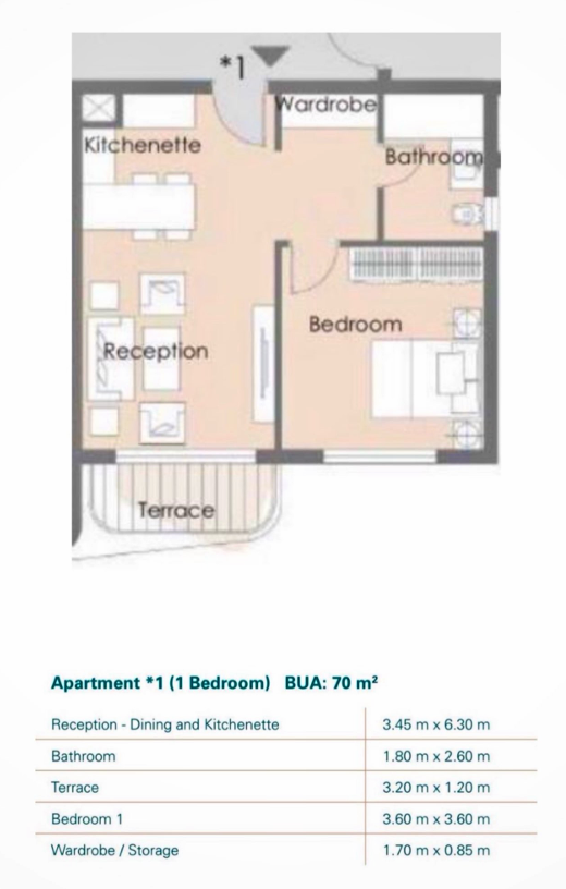 Floor plan for studio at Palm Hills New Cairo