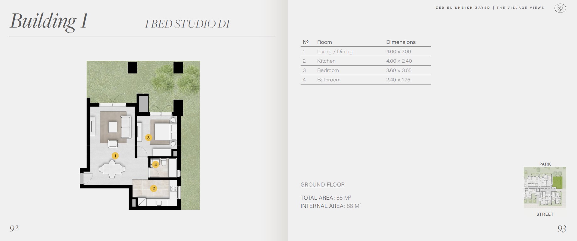 Floor plan for studio at ZED