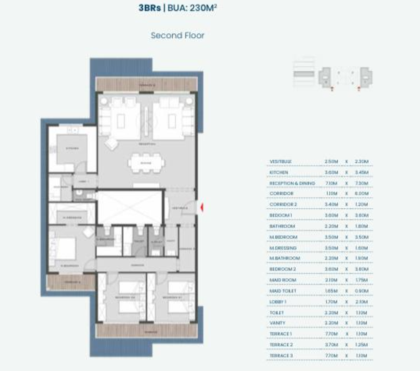 Floor plan for apartment at Aliva Mountain View Mostakbal City