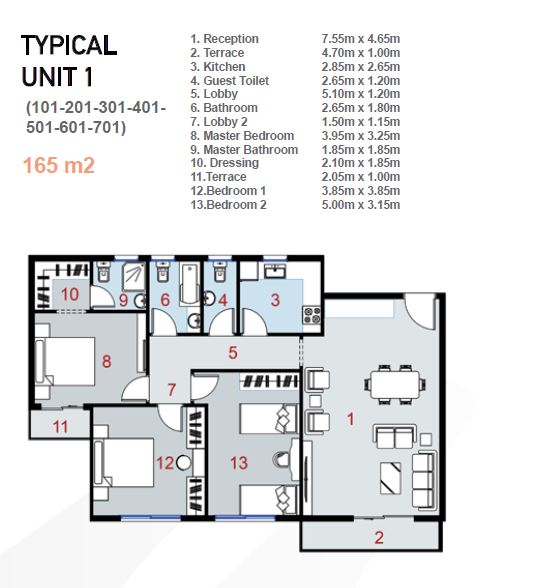 Floor plan for apartment at La Verde Casette