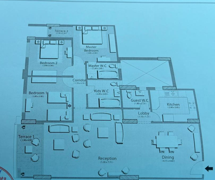 Floor plan for apartment at La Mirada - New Cairo
