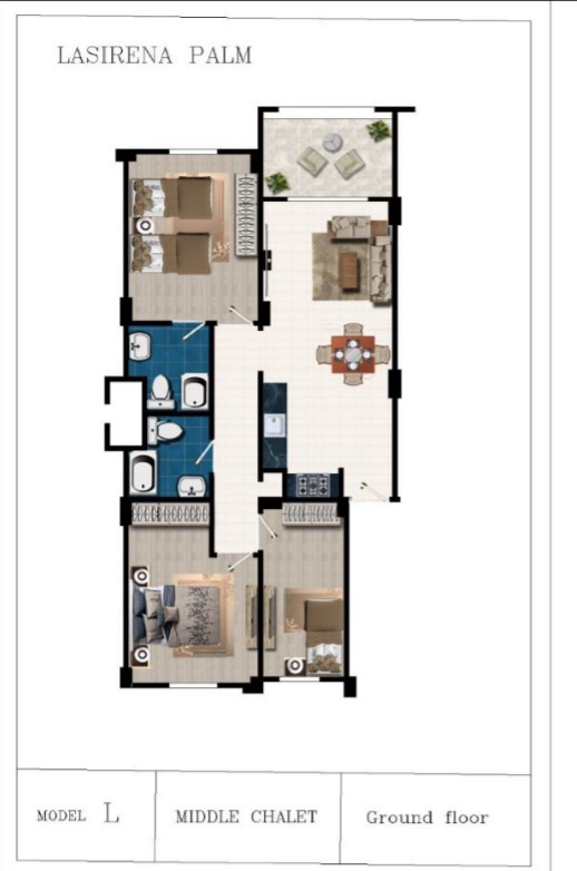 Floor plan for chalet at Lasirena Palm Beach