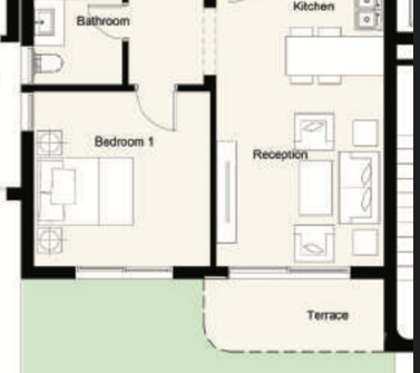 Floor plan for studio at Palm Hills New Cairo