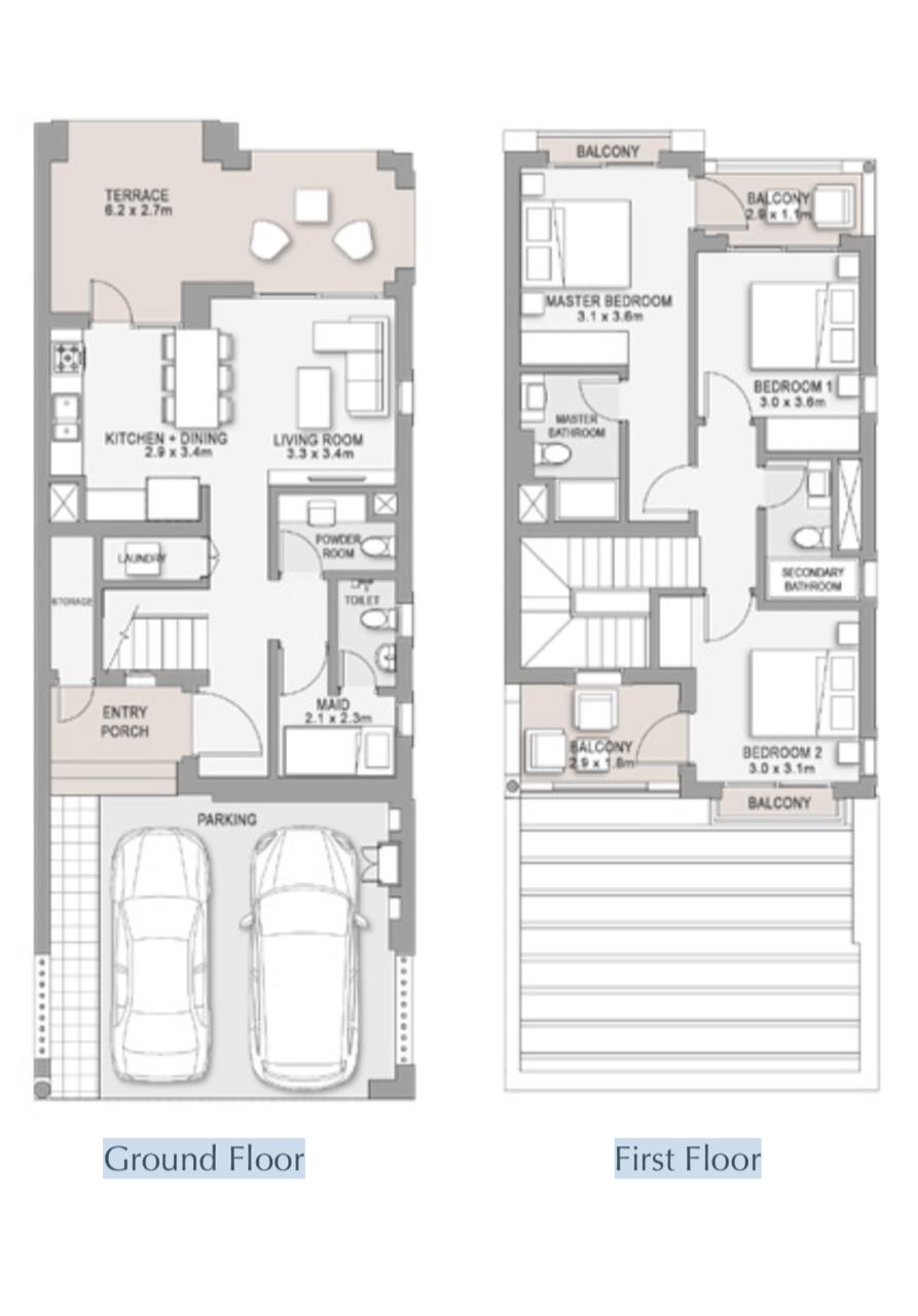 Floor plan for townhouse at Riva Villas  Marassi