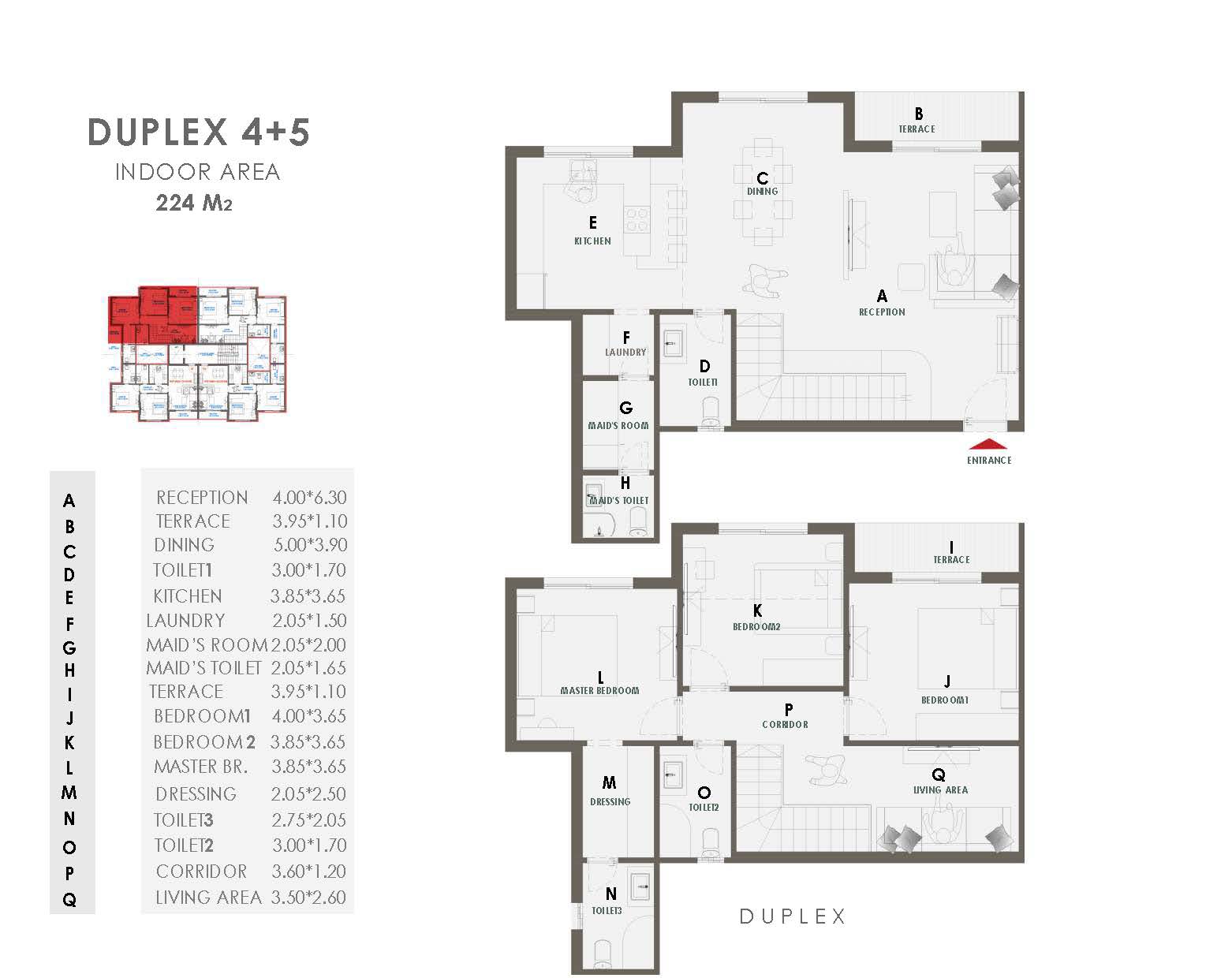 Floor plan for duplex at Eelaf Residence