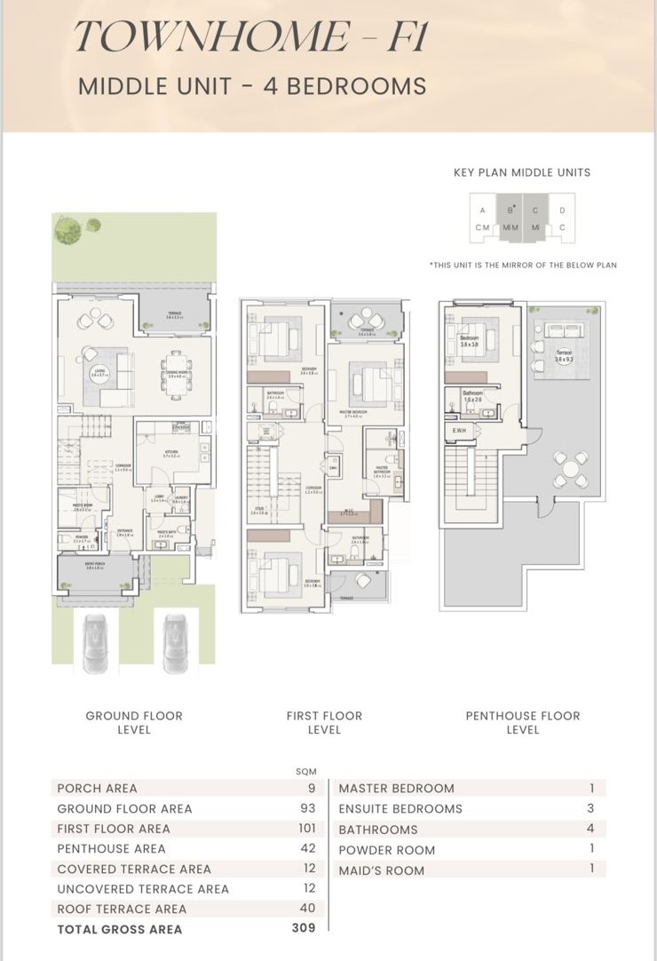 Floor plan for townhouse at Uptown Cairo