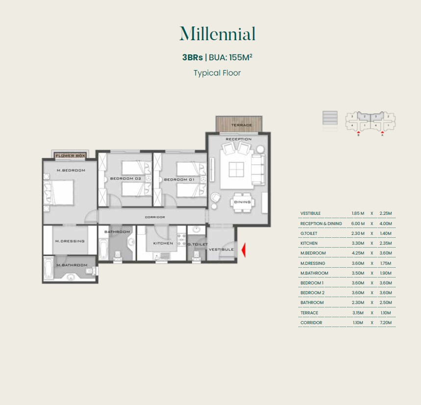 Floor plan for apartment at Aliva Mountain View Mostakbal City