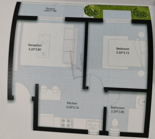 Floor plan for studio at Notion