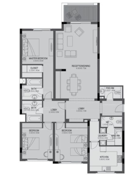 Floor plan for apartment at Uptown Cairo