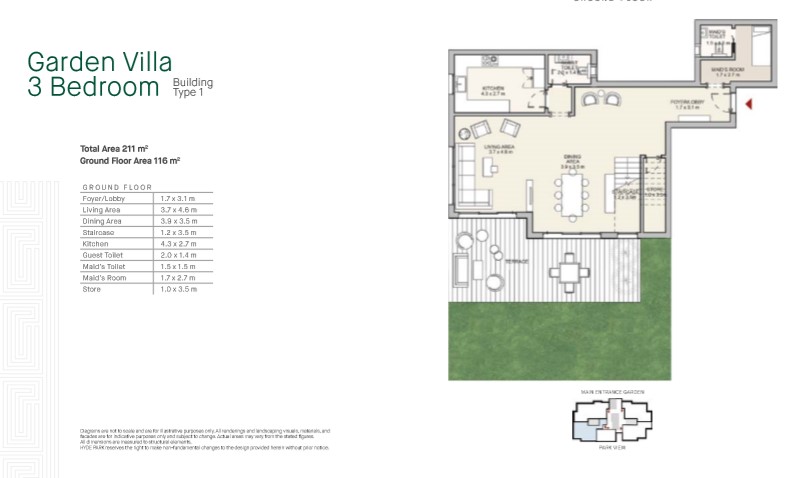 Floor plan for villa at Garden Residence Hyde Park