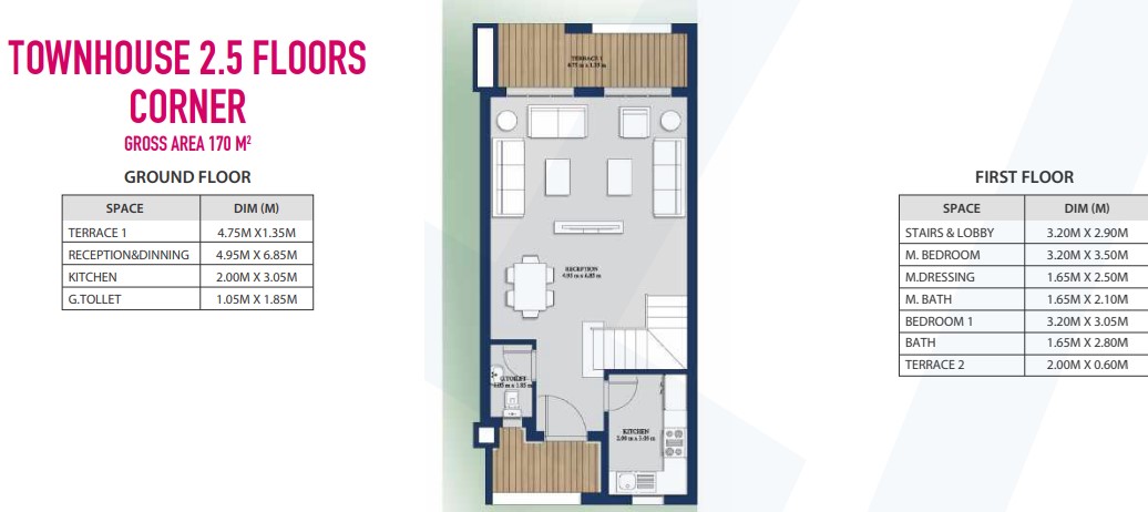 Floor plan for townhouse at Mountain View Ras El Hekma