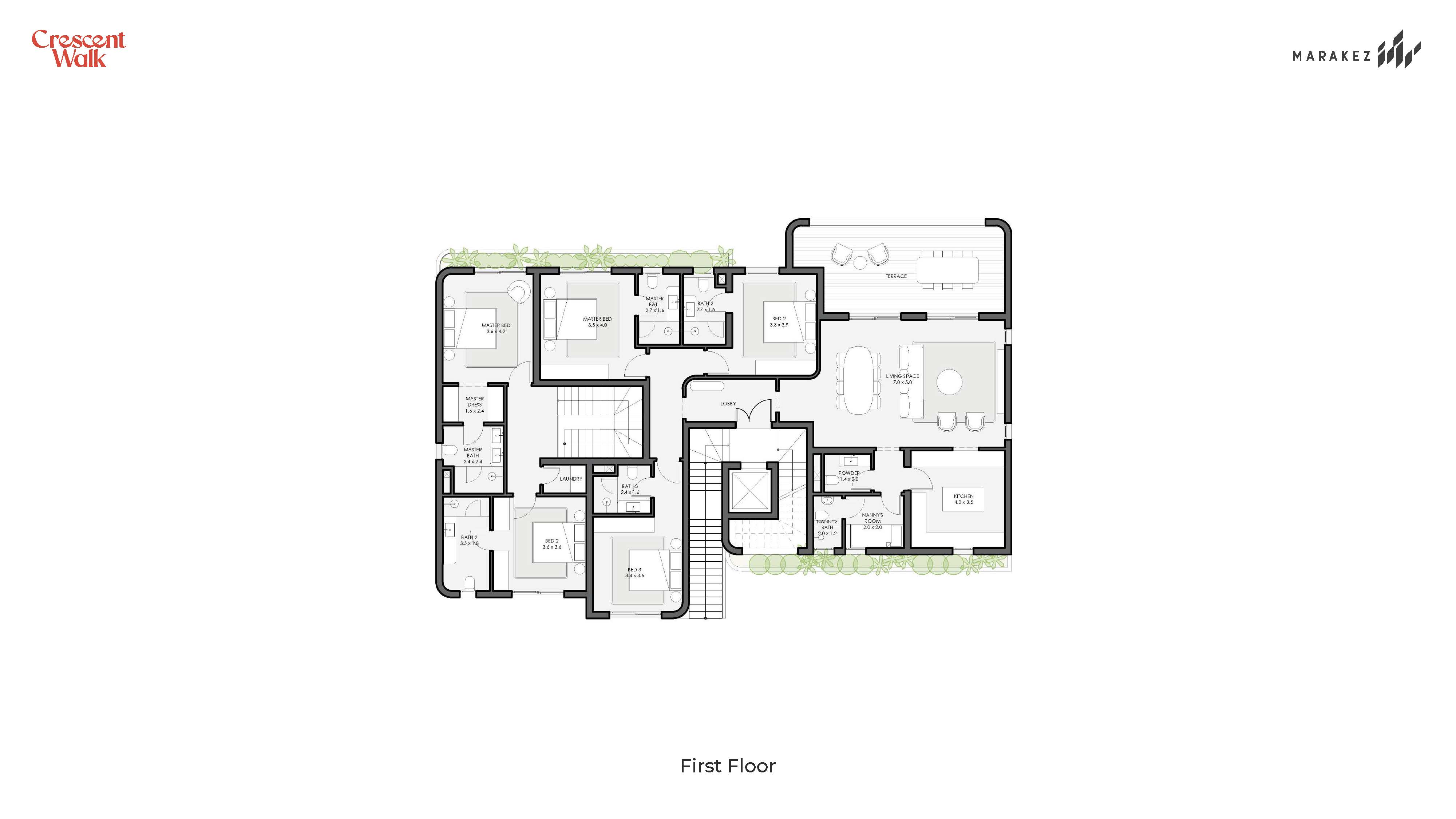 Floor plan for apartment at Crescent Walk