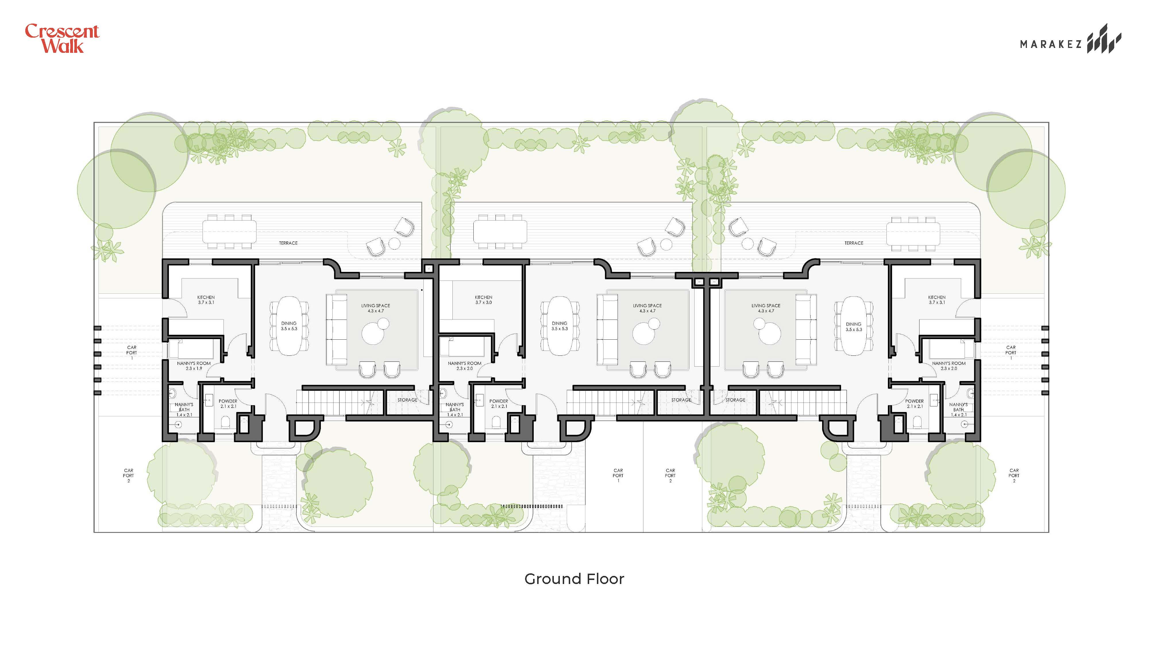 Floor plan for townhouse at Crescent Walk