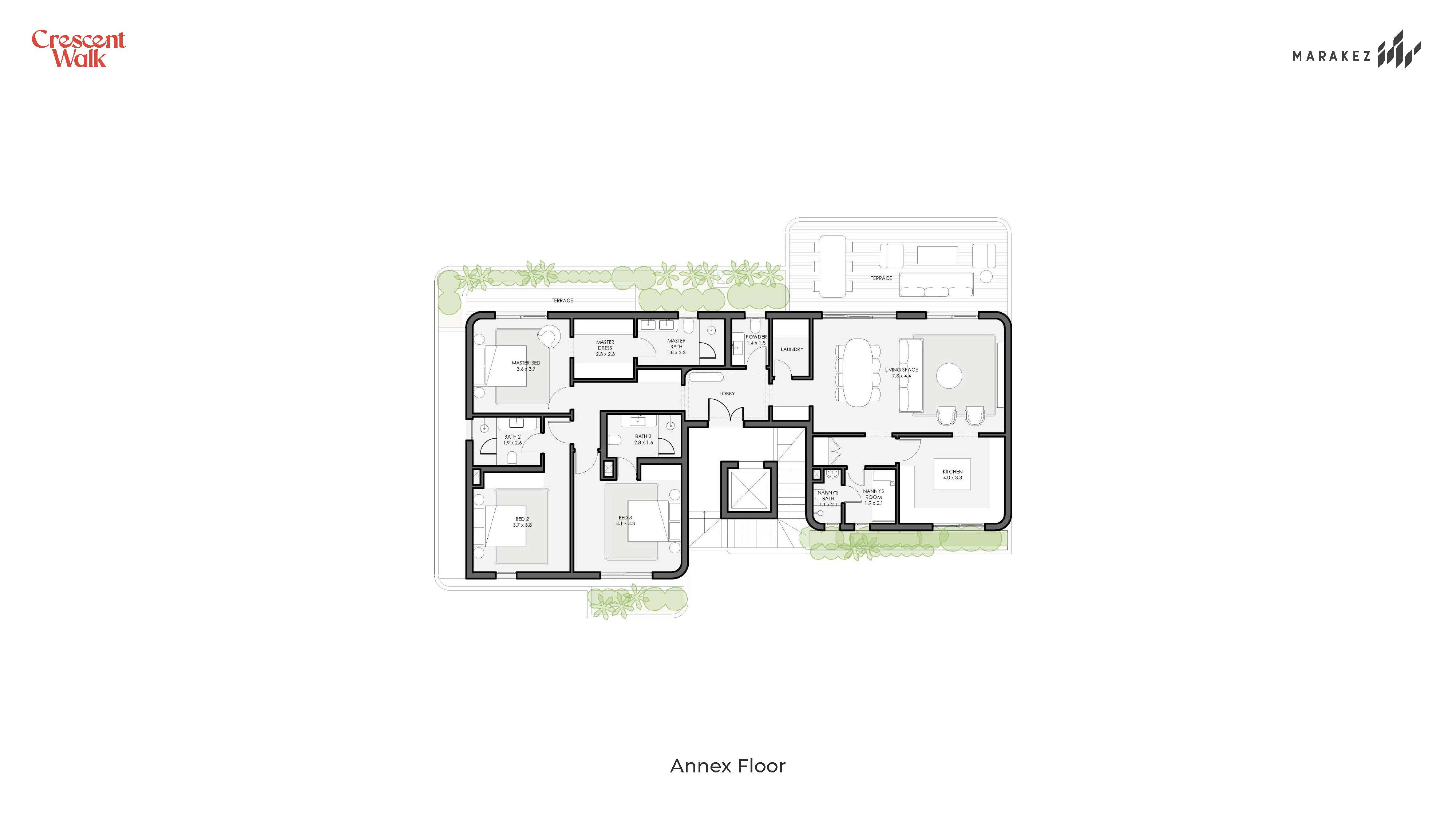 Floor plan for penthouse at Crescent Walk