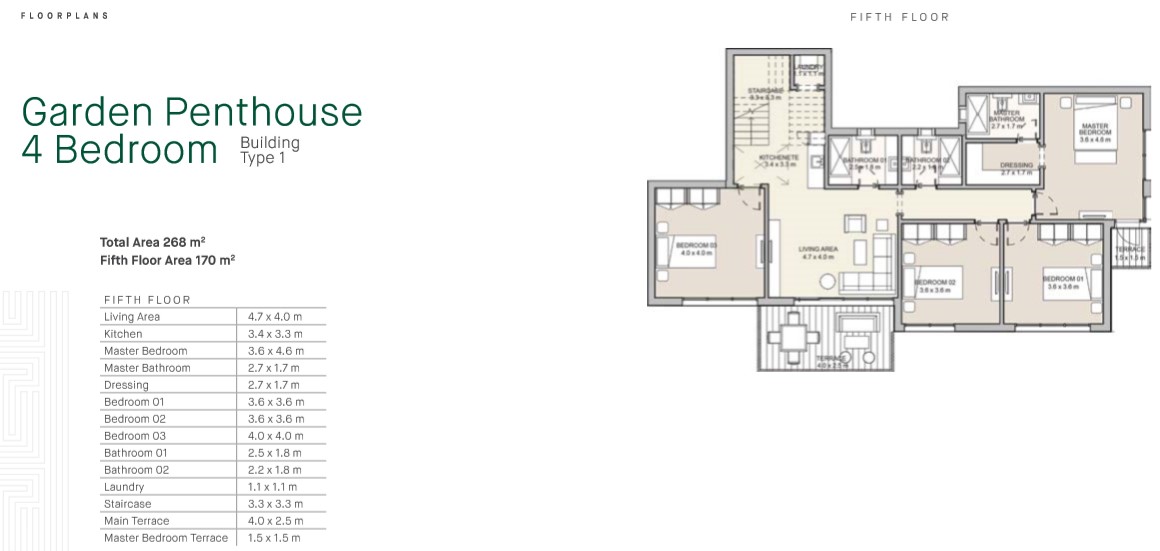 Floor plan for penthouse at Garden Residence Hyde Park