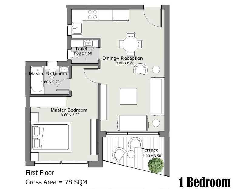 Floor plan for studio at The Median Residences