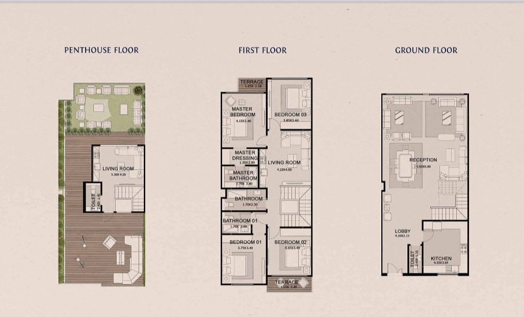 Floor plan for townhouse at Azzar New Cairo