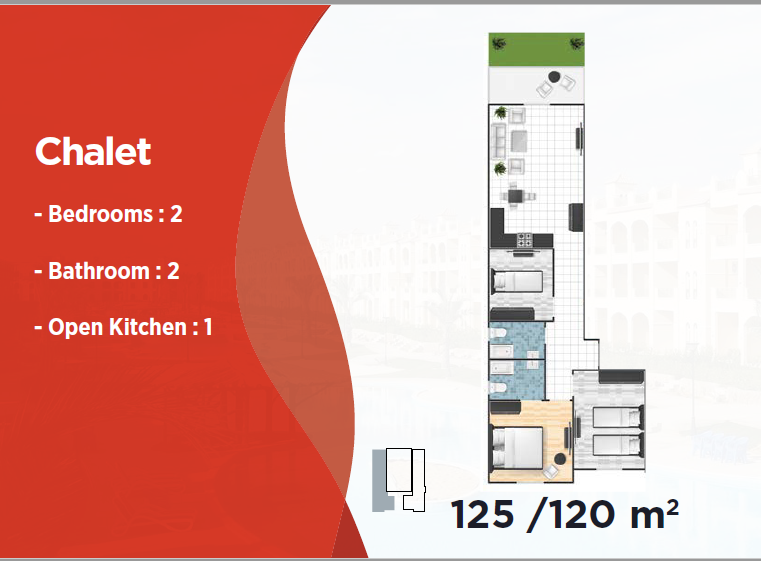 Floor plan for chalet at Lasirena Palm Beach