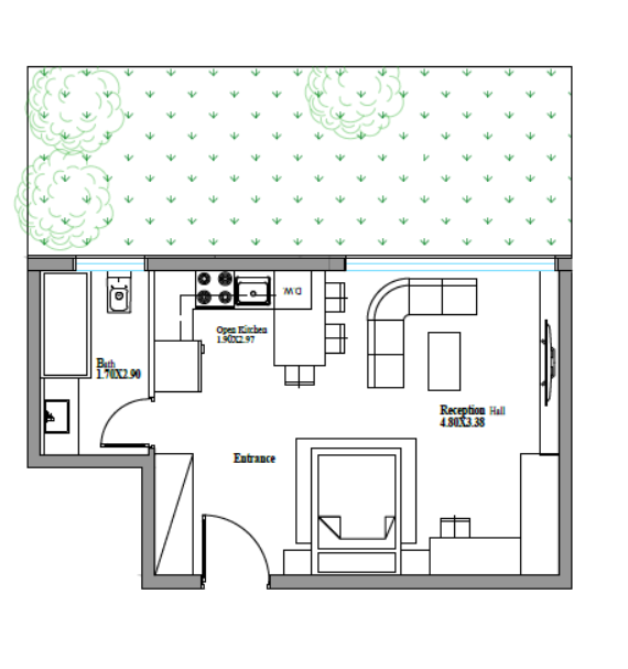 Floor plan for studio at Sky Ramp