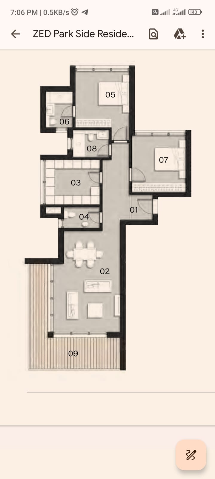 Floor plan for apartment at ZED