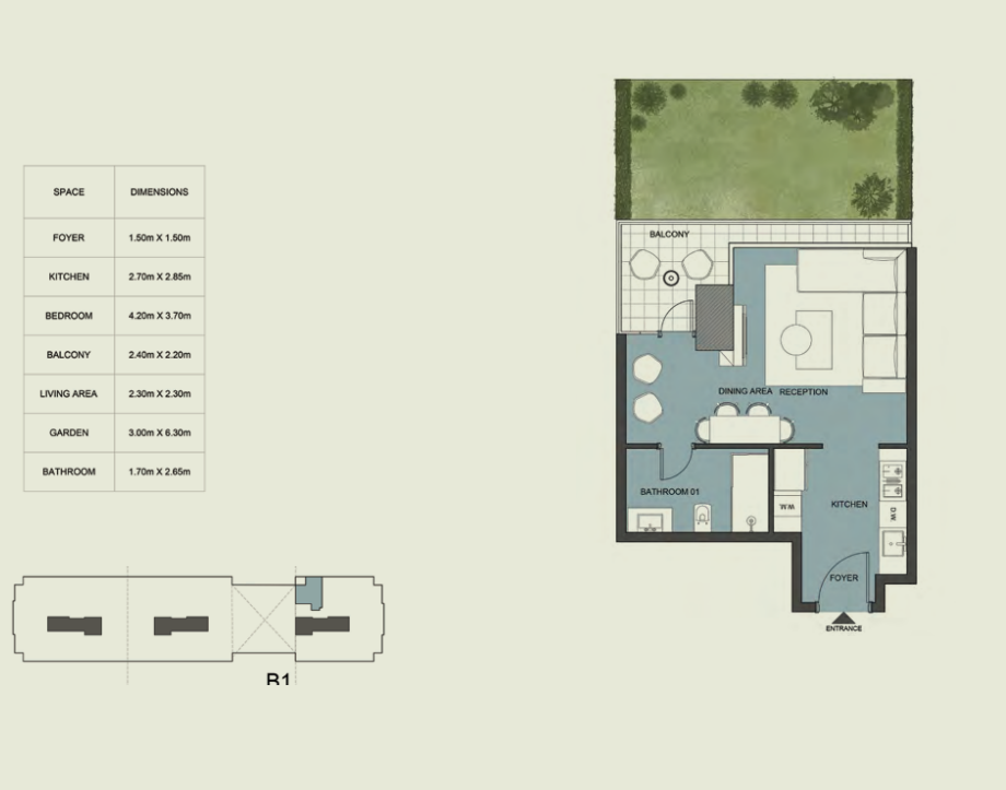 Floor plan for studio at Edge