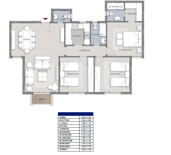 Floor plan for apartment at Mountain View 1.1