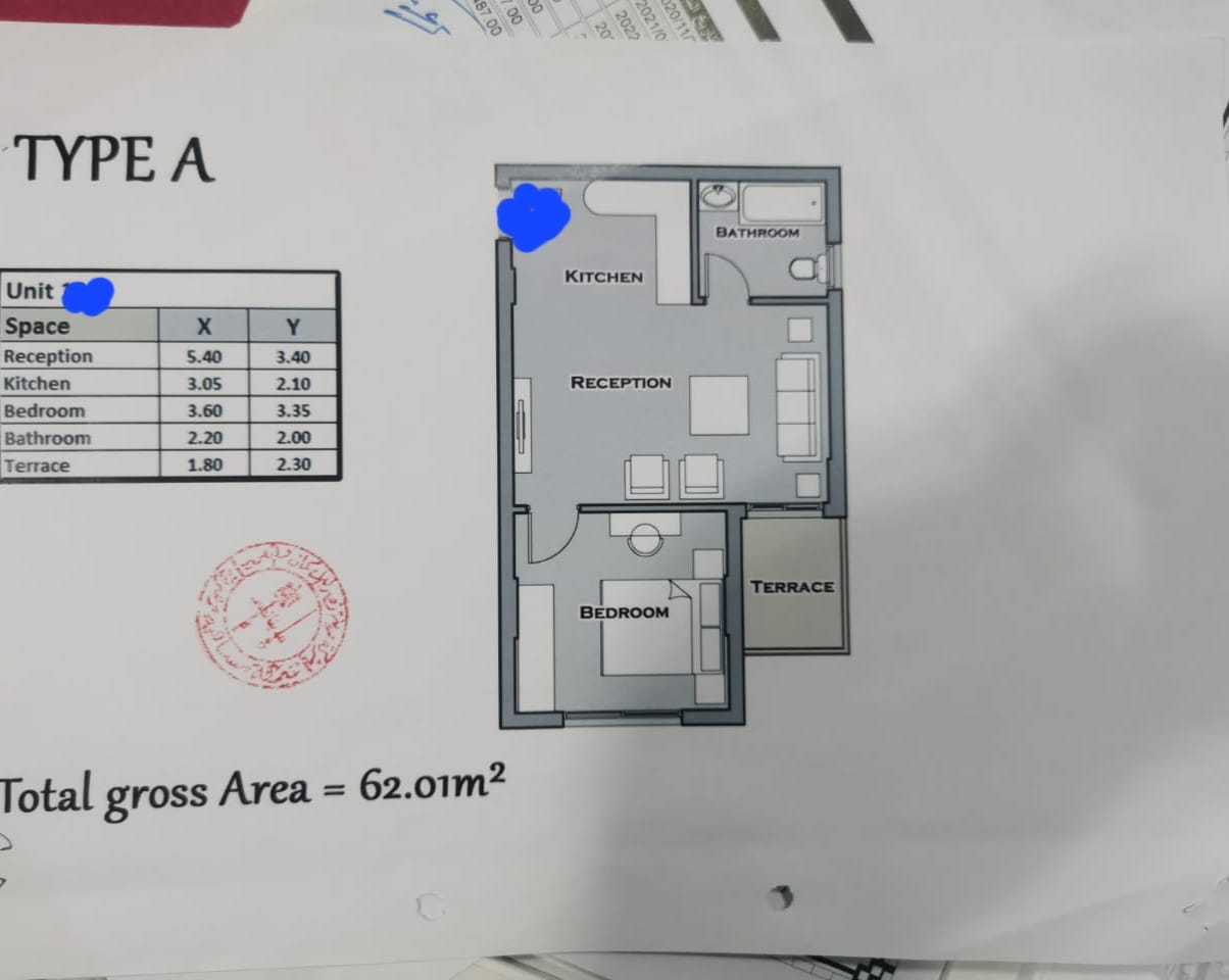 Floor plan for studio at Sarai
