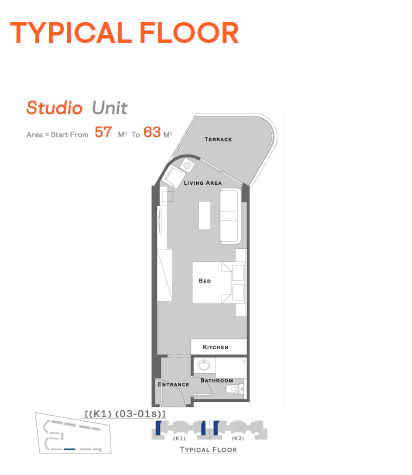 Floor plan for studio at Jamila