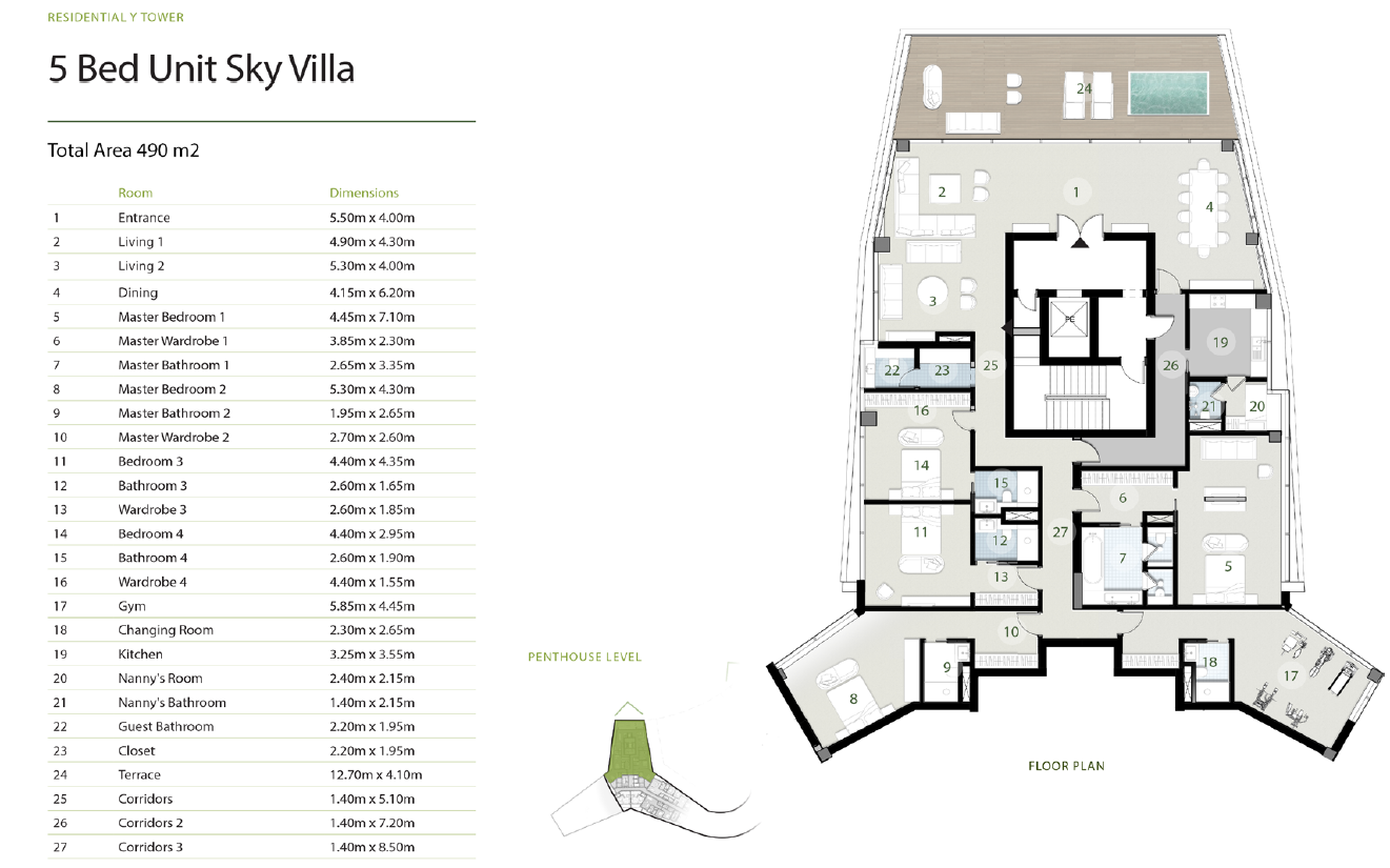 Floor plan for villa at Zed Tower