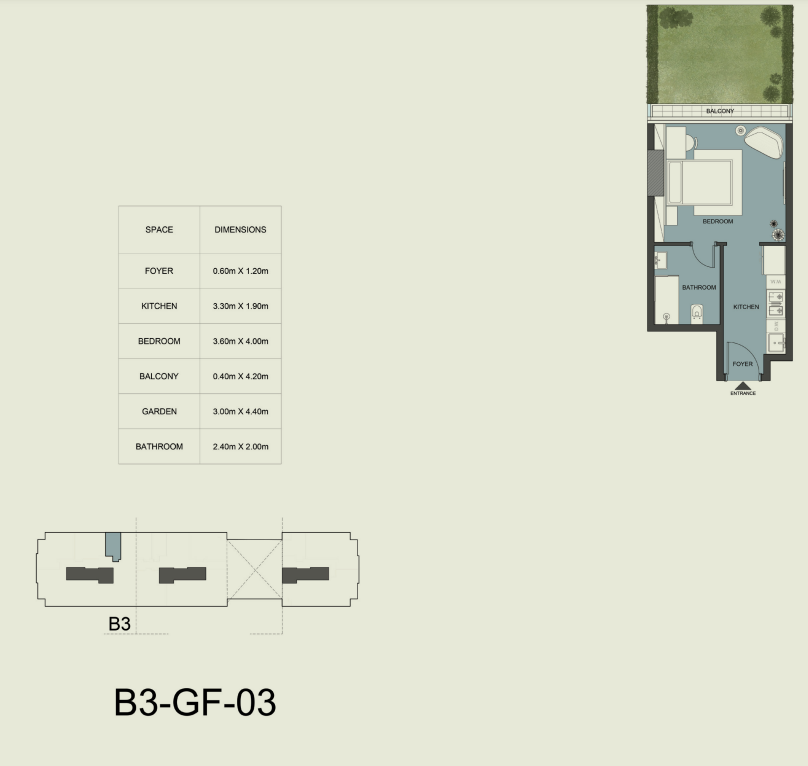 Floor plan for studio at Edge