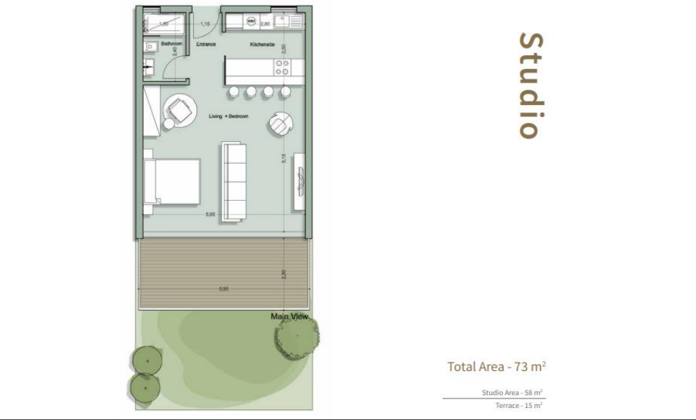 Floor plan for studio at Il Monte Galala
