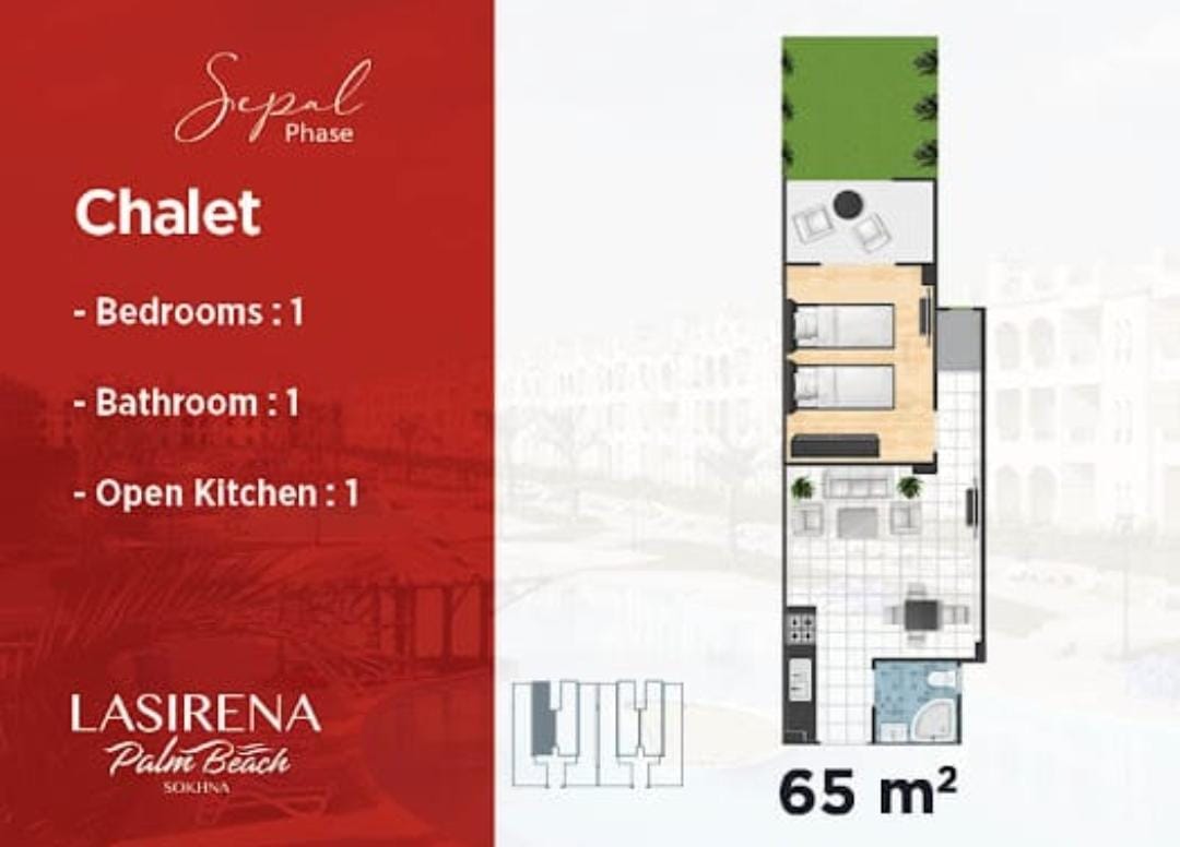 Floor plan for chalet at Lasirena Palm Beach