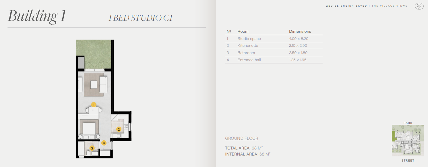 Floor plan for studio at ZED