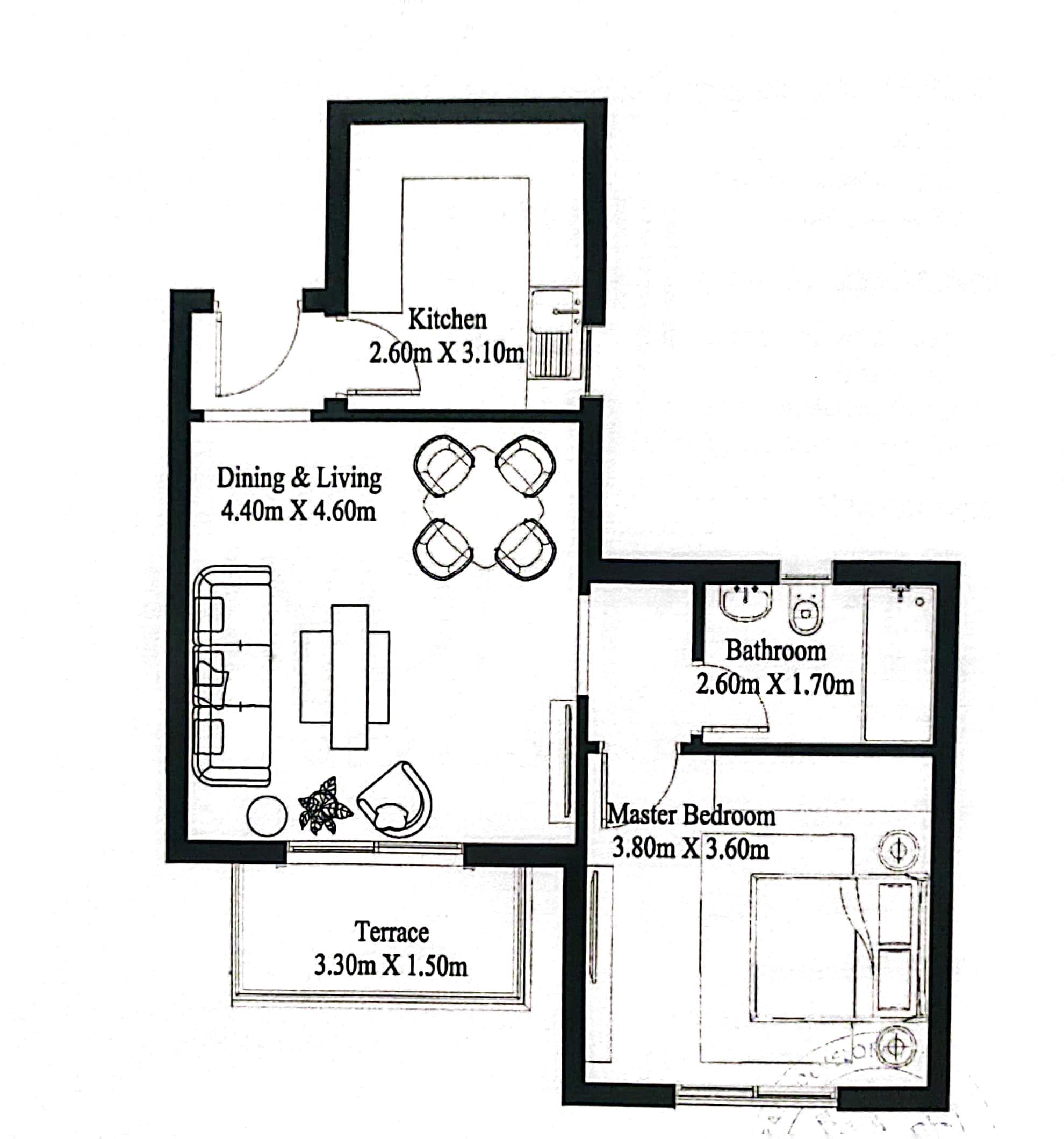 Floor plan for studio at Hyde Park