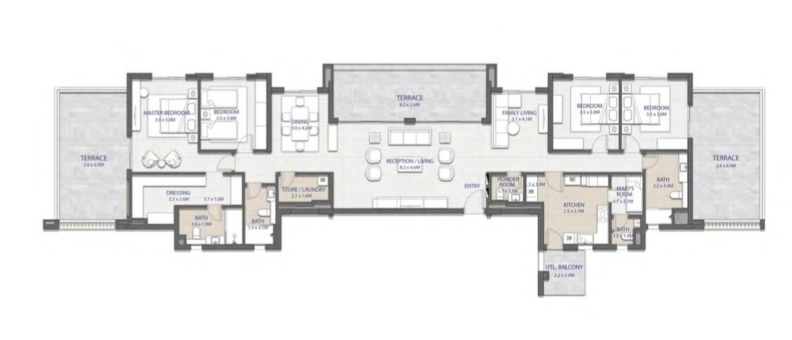 Floor plan for penthouse at Sapphire Residence