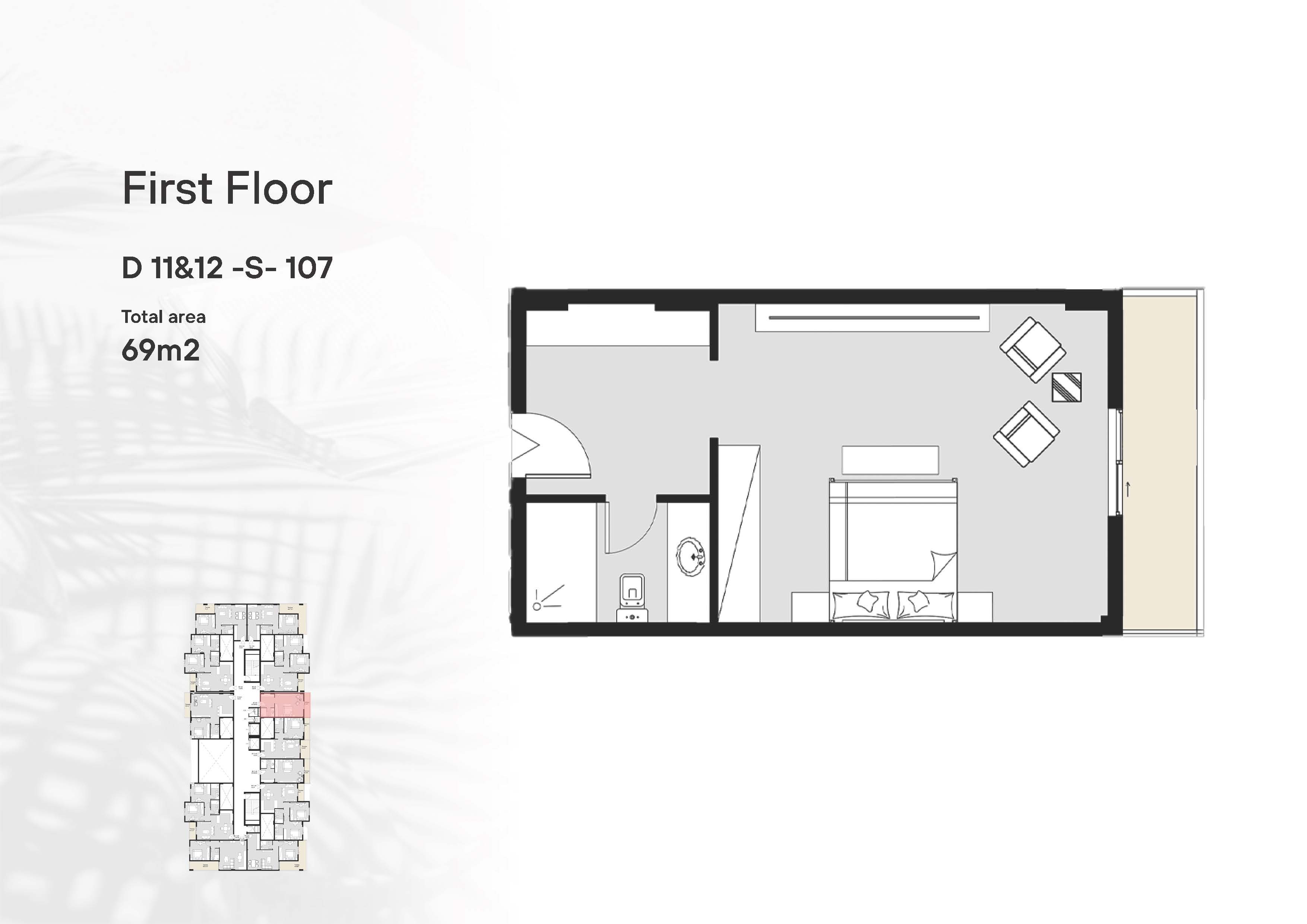 Floor plan for studio at Peerage Residence