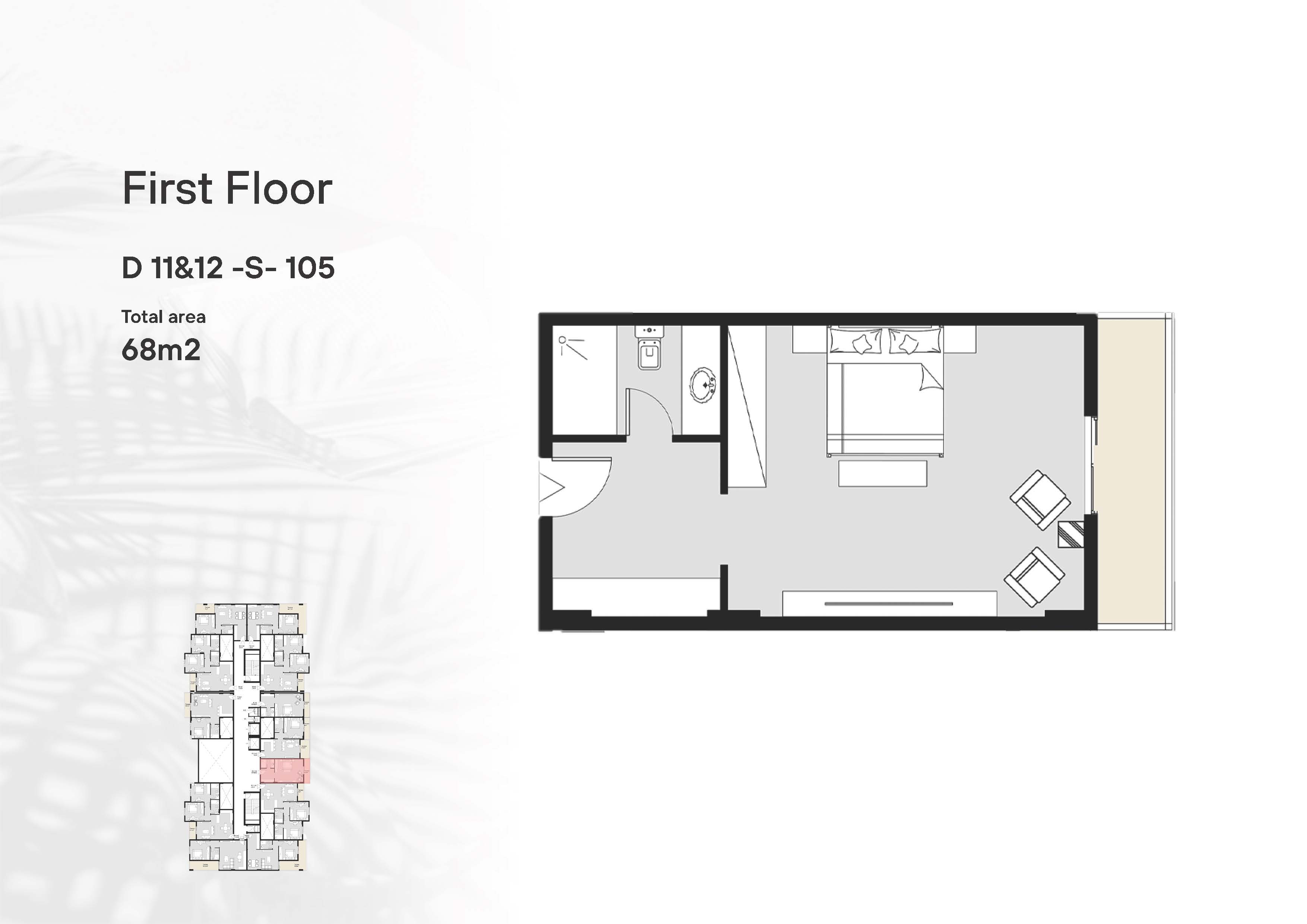 Floor plan for studio at Peerage Residence