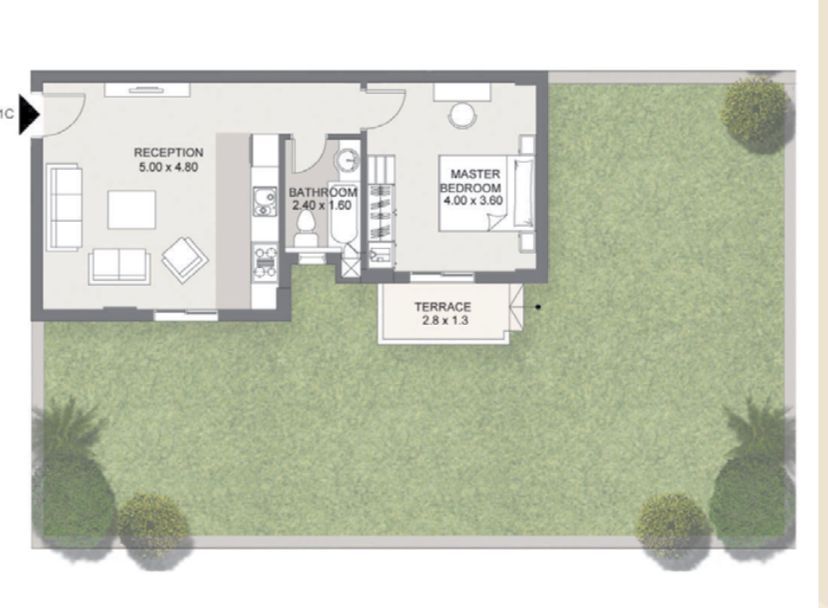 Floor plan for studio at Sarai