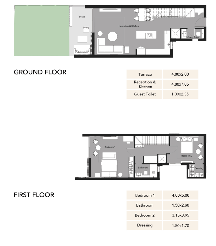 Floor plan for duplex at Pyramids Heights