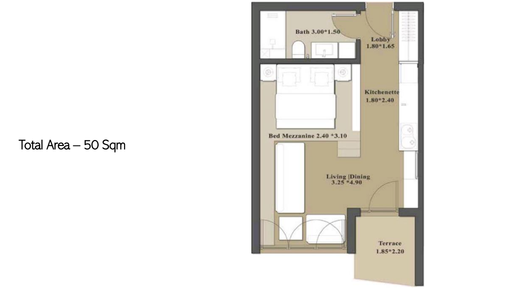 Floor plan for studio at Il Monte Galala