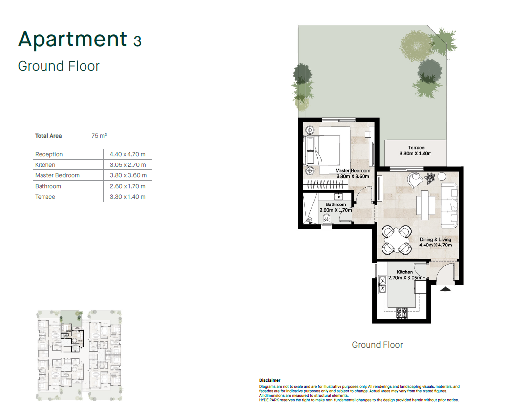 Floor plan for apartment at Greens Residence New Cairo