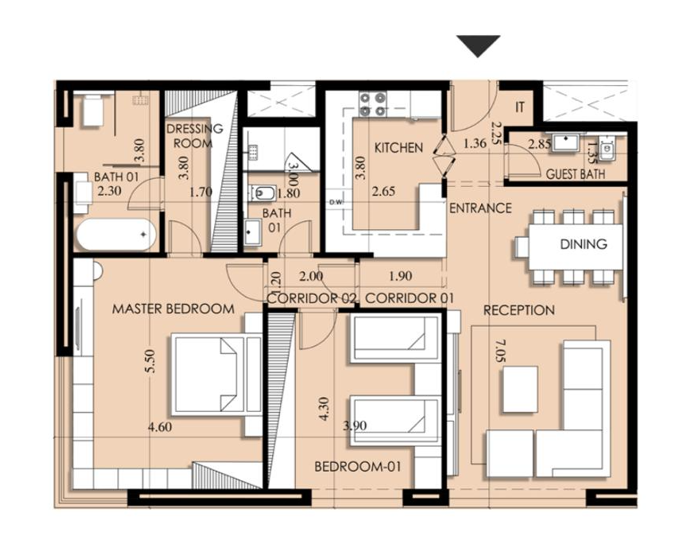 Floor plan for apartment at 205 Arkan Palm