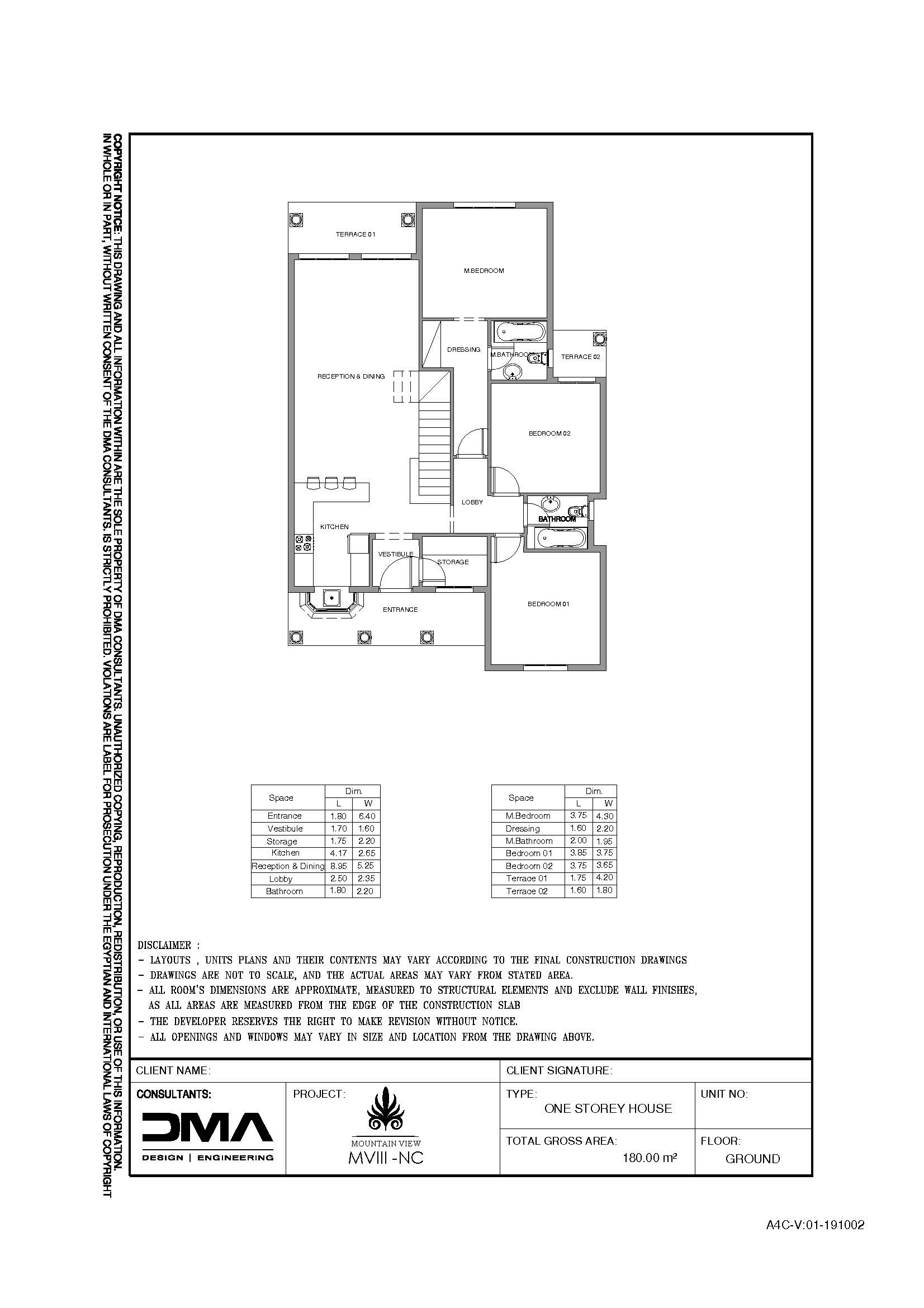 Floor plan for villa at Mountain View 3