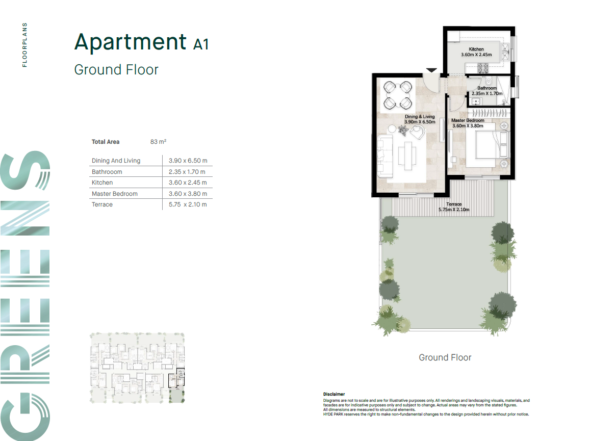 Floor plan for apartment at Greens Residence New Cairo