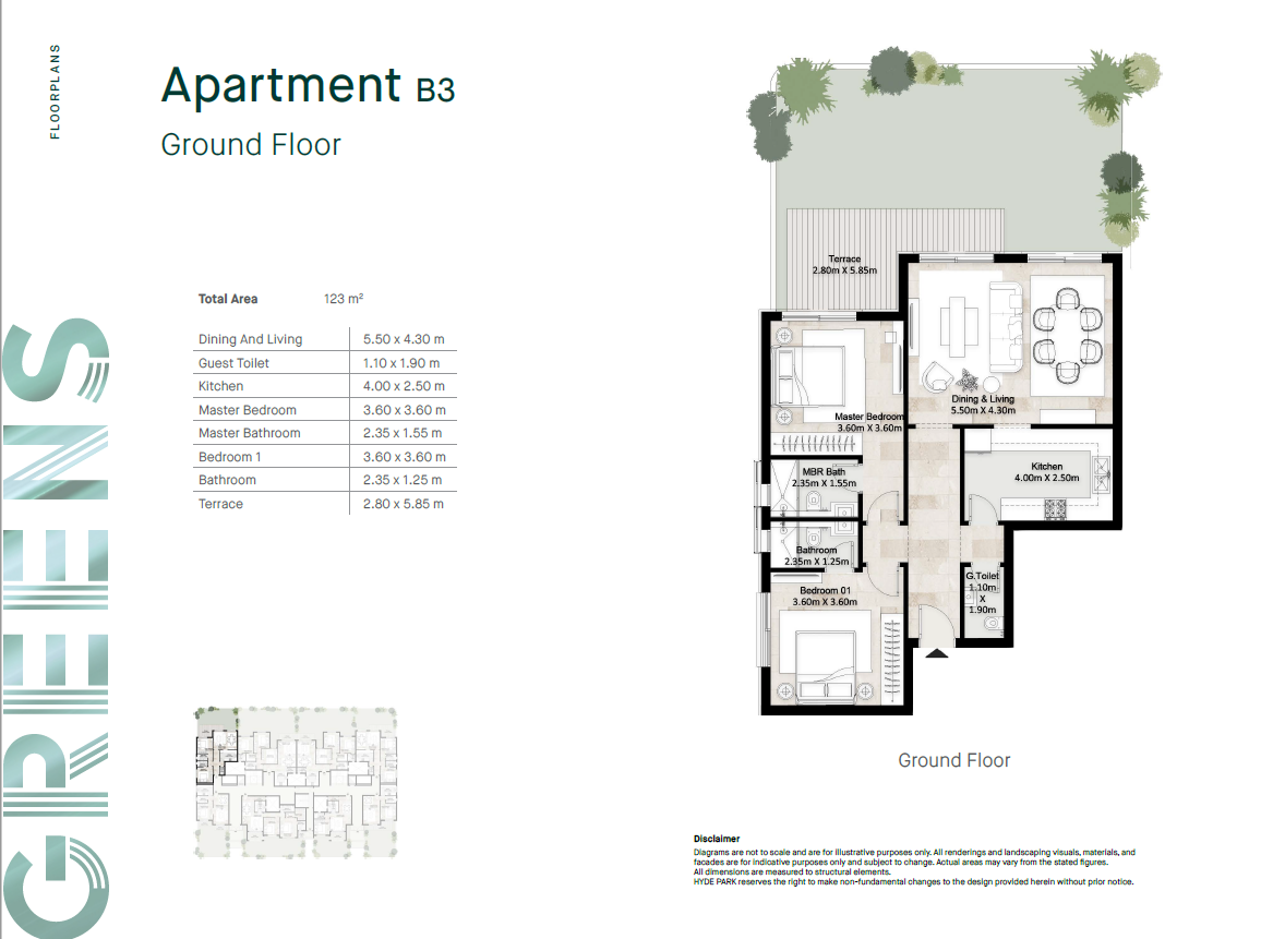 Floor plan for apartment at Greens Residence New Cairo