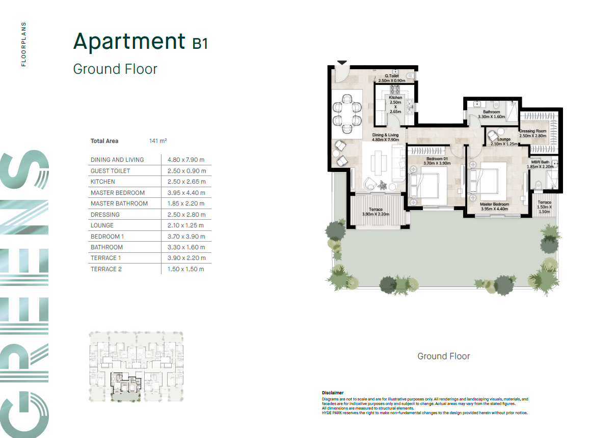 Floor plan for apartment at Greens Residence New Cairo