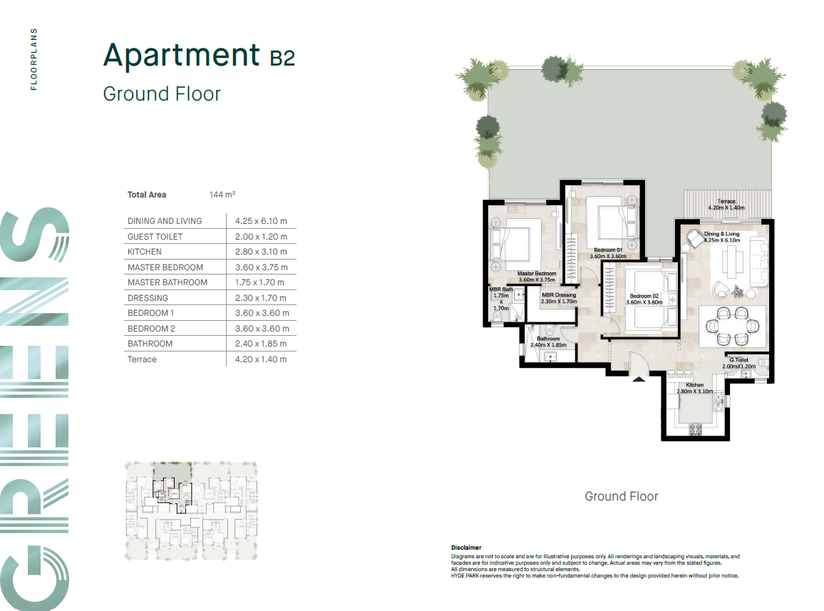 Floor plan for apartment at Greens Residence New Cairo