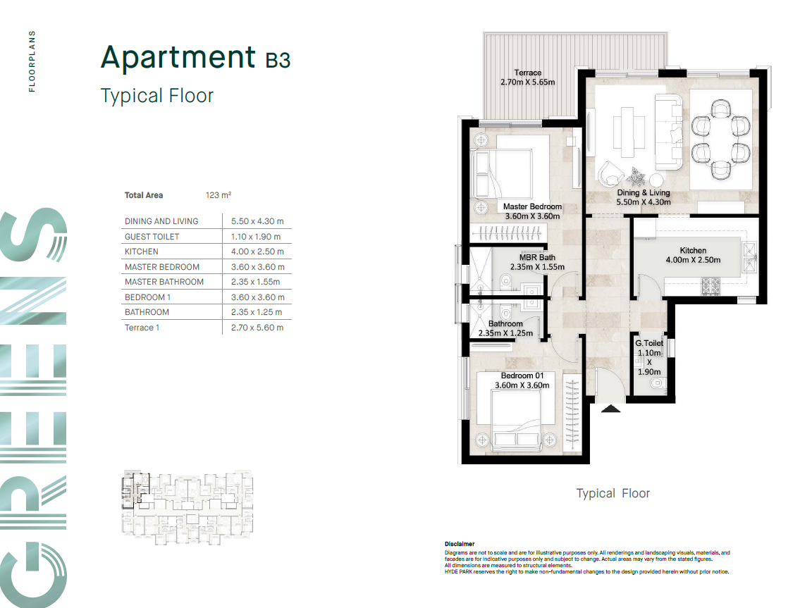 Floor plan for apartment at Greens Residence New Cairo