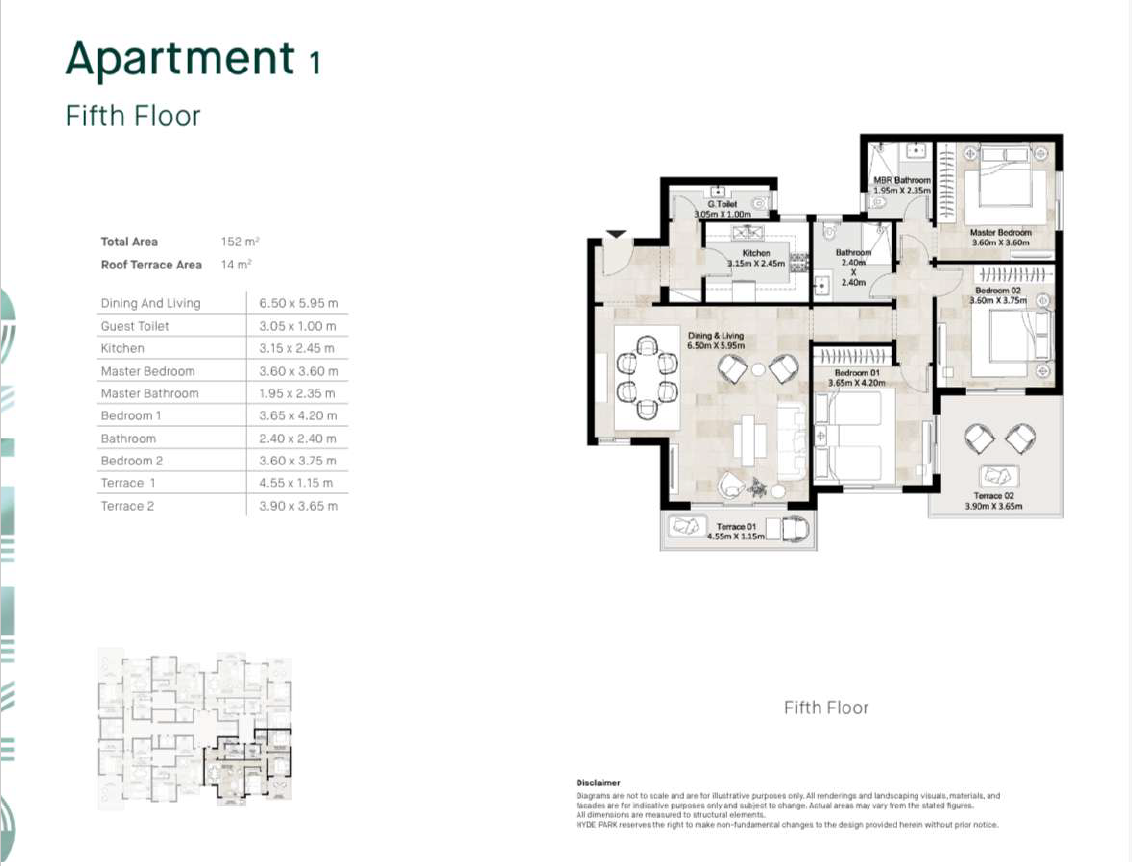 Floor plan for apartment at Greens Residence New Cairo